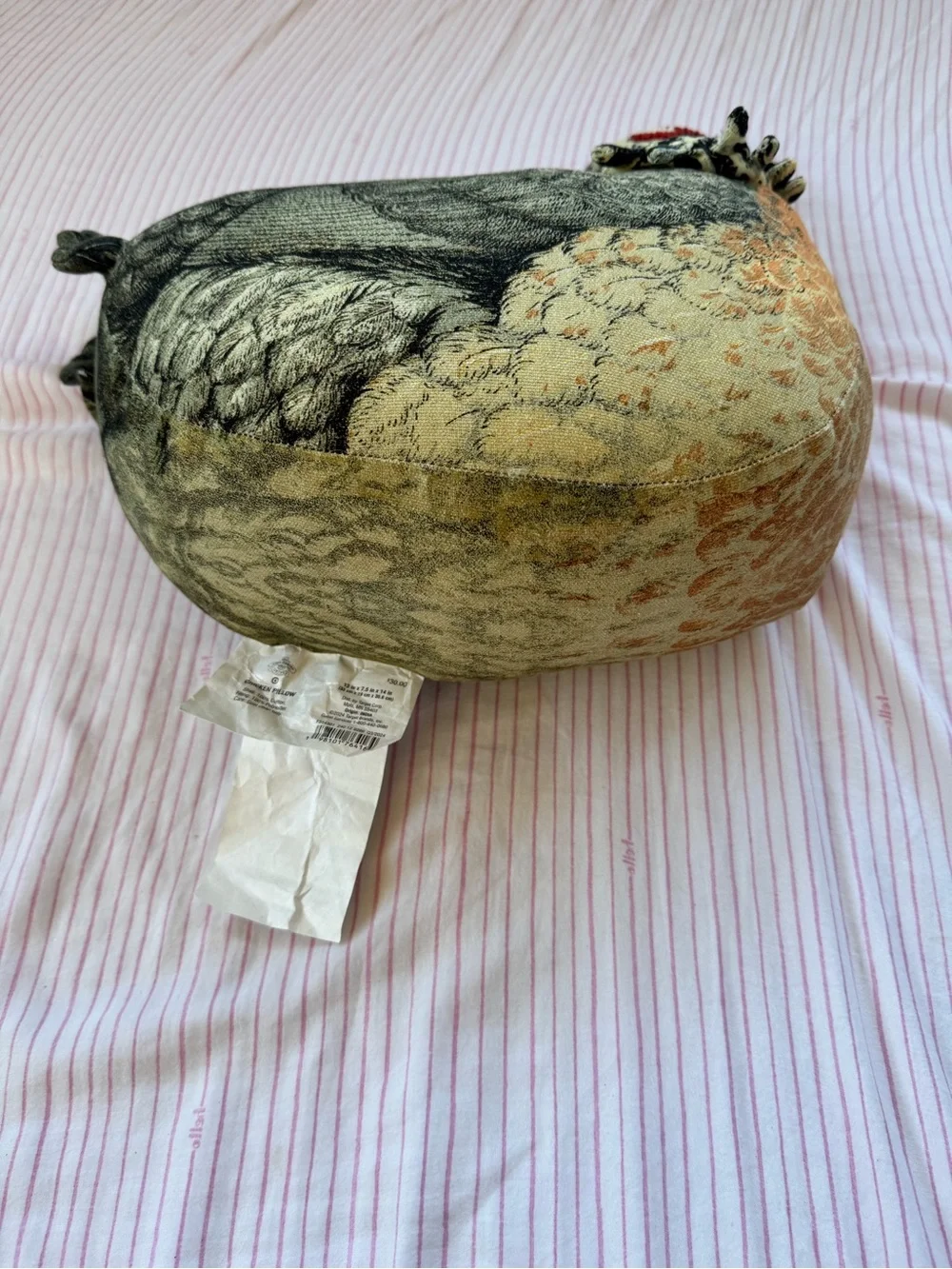 Chicken Hen-Shaped Accent Pillow beaded Decorative Pillow John Derian Like New
